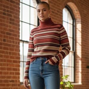 Vintage Urban Outfitters Style Women Rust Ribbed Cotton Turtleneck Sz S 90s Y2K